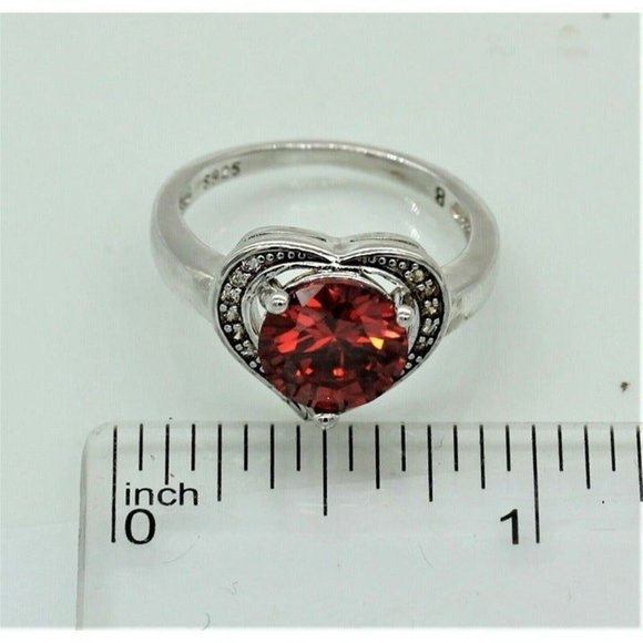 925 STERLING HEART ring, red ruby gemstone size 8 - Picture 8 of 9